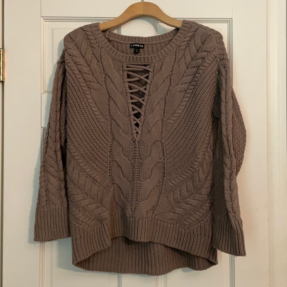 Taupe express lace up sweater